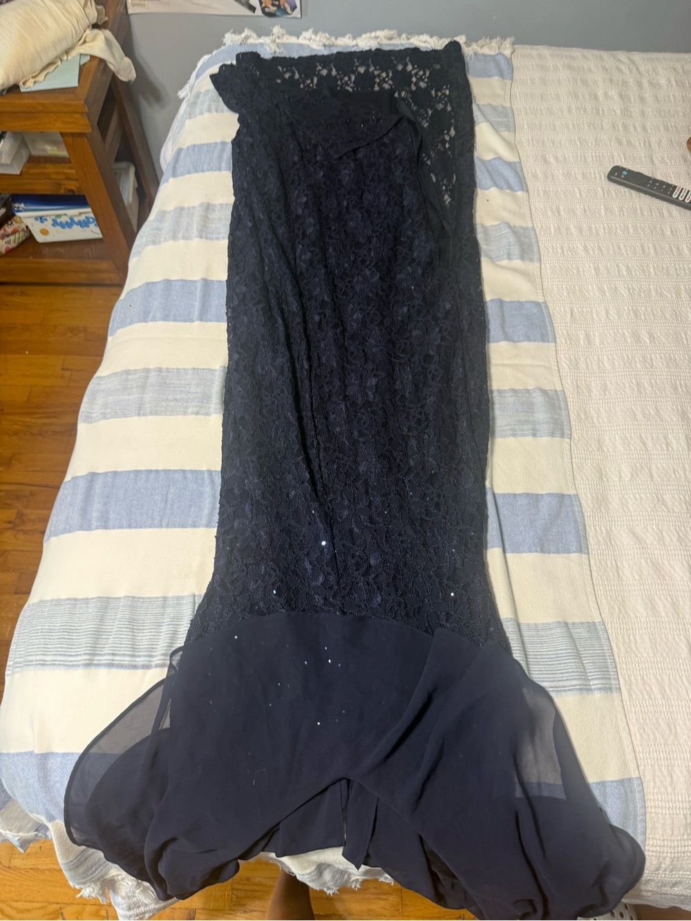 connected apparel Navy Lace & Chiffon Maxi Gown